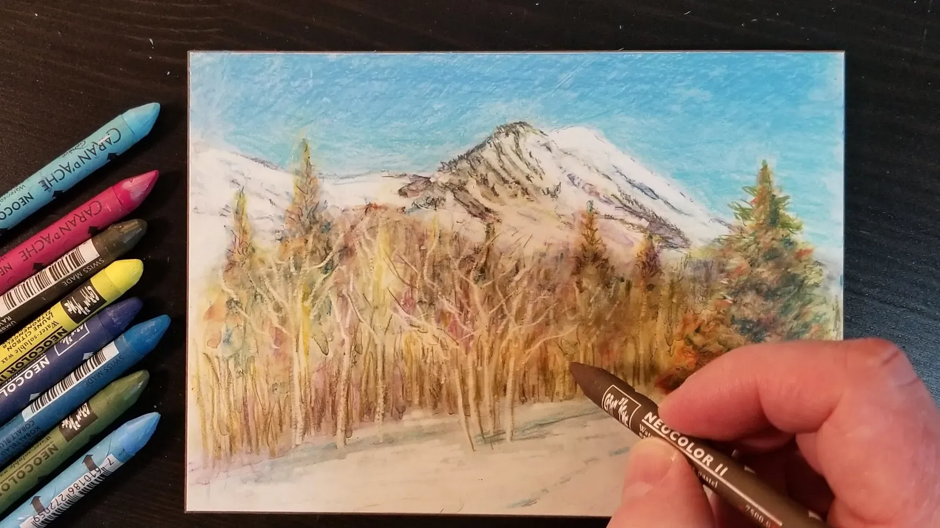 How I used Neocolor 2 Pastels to Paint an Outdoor Snow Scene